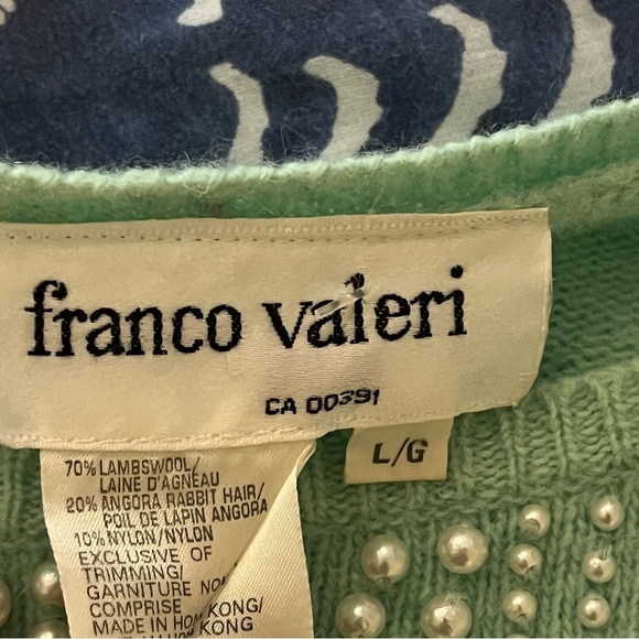 Vintage Mint Green Pearl Embellished Lambswool Angora Franco Valeri Sweater - Picture 6 of 8
